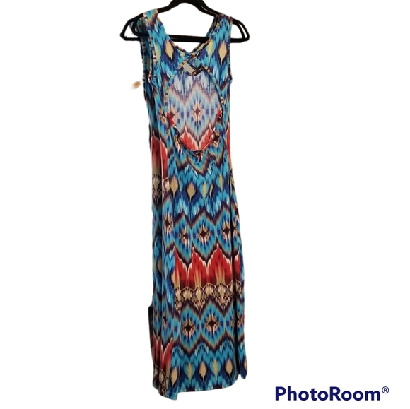 Dolce Donna Boho Tie Dye Ikat Print Maxi Dress, Size Medium - Picture 2 of 9
